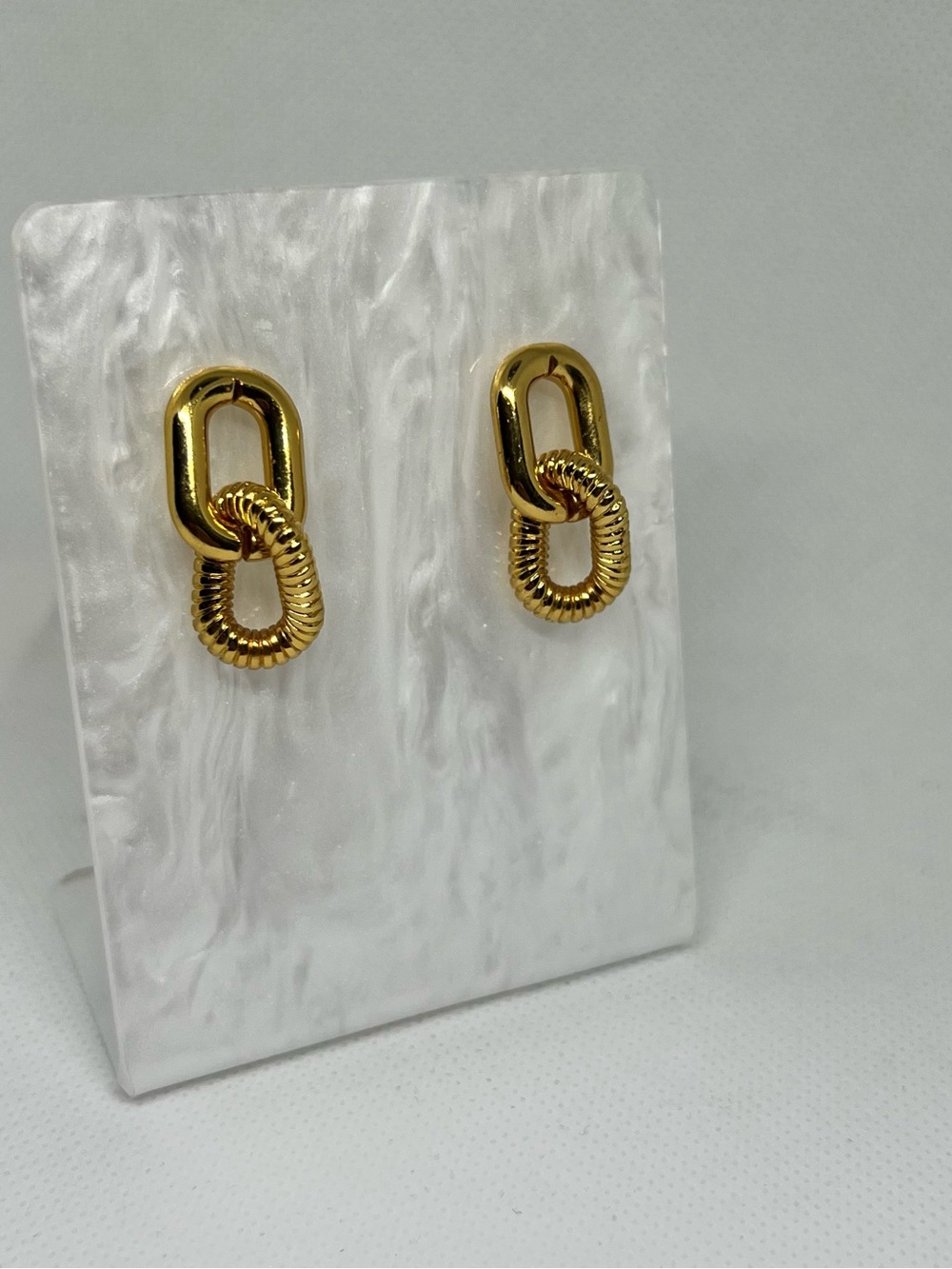 Vintage 1990’s Fashion 18K Yellow Gold Double Link Statement Earrings